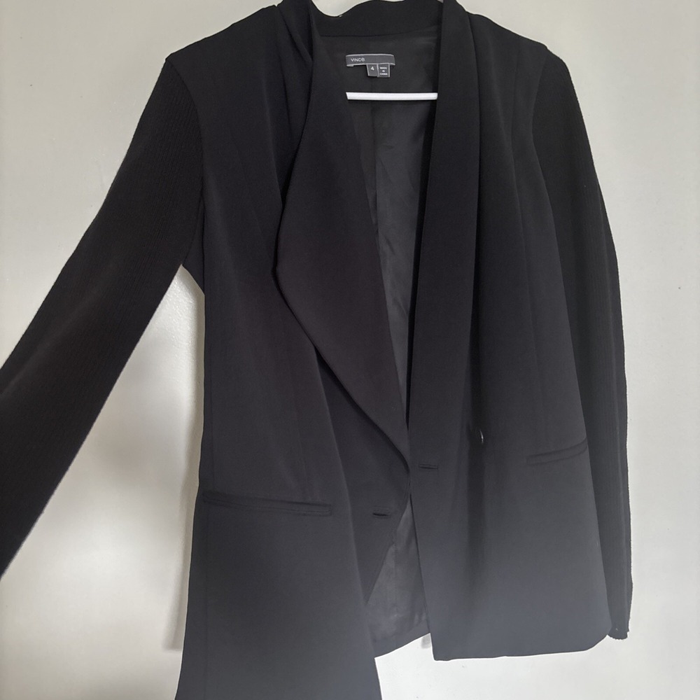 VINCE Black Shawl‎ Collar Jacket Knit Sleeves Pockets Size 4